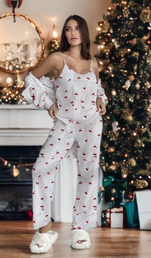 женская пижама тройка с брюками и принтом,женская пижама,пижама,пижама со штанами и рубашкой с сердечками,пижама с двумя частями для женской домашней одежды