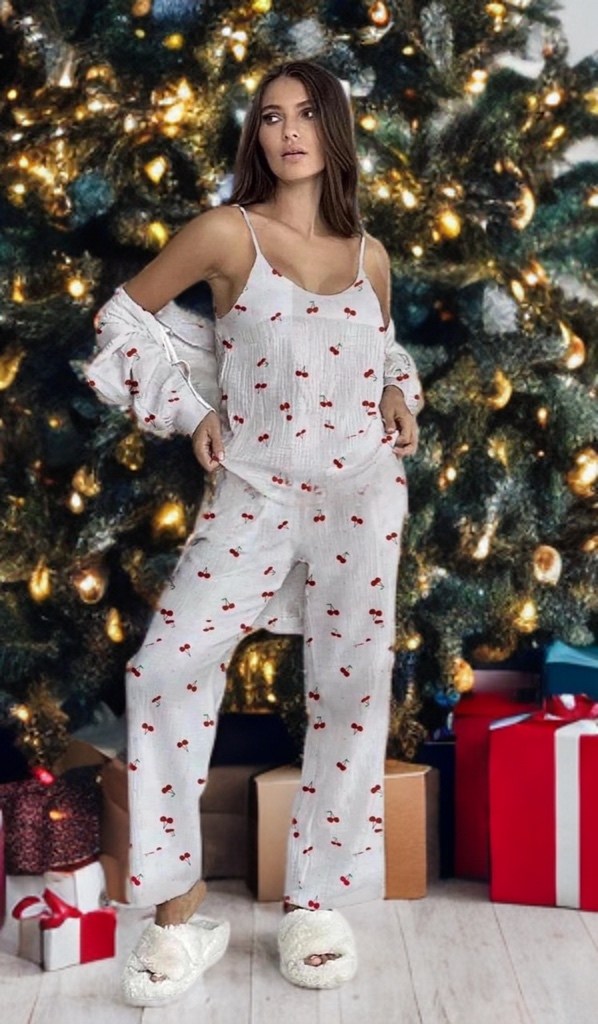 женская пижама тройка с брюками и принтом,женская пижама,пижама,пижама со штанами и рубашкой с сердечками,пижама с двумя частями для женской домашней одежды