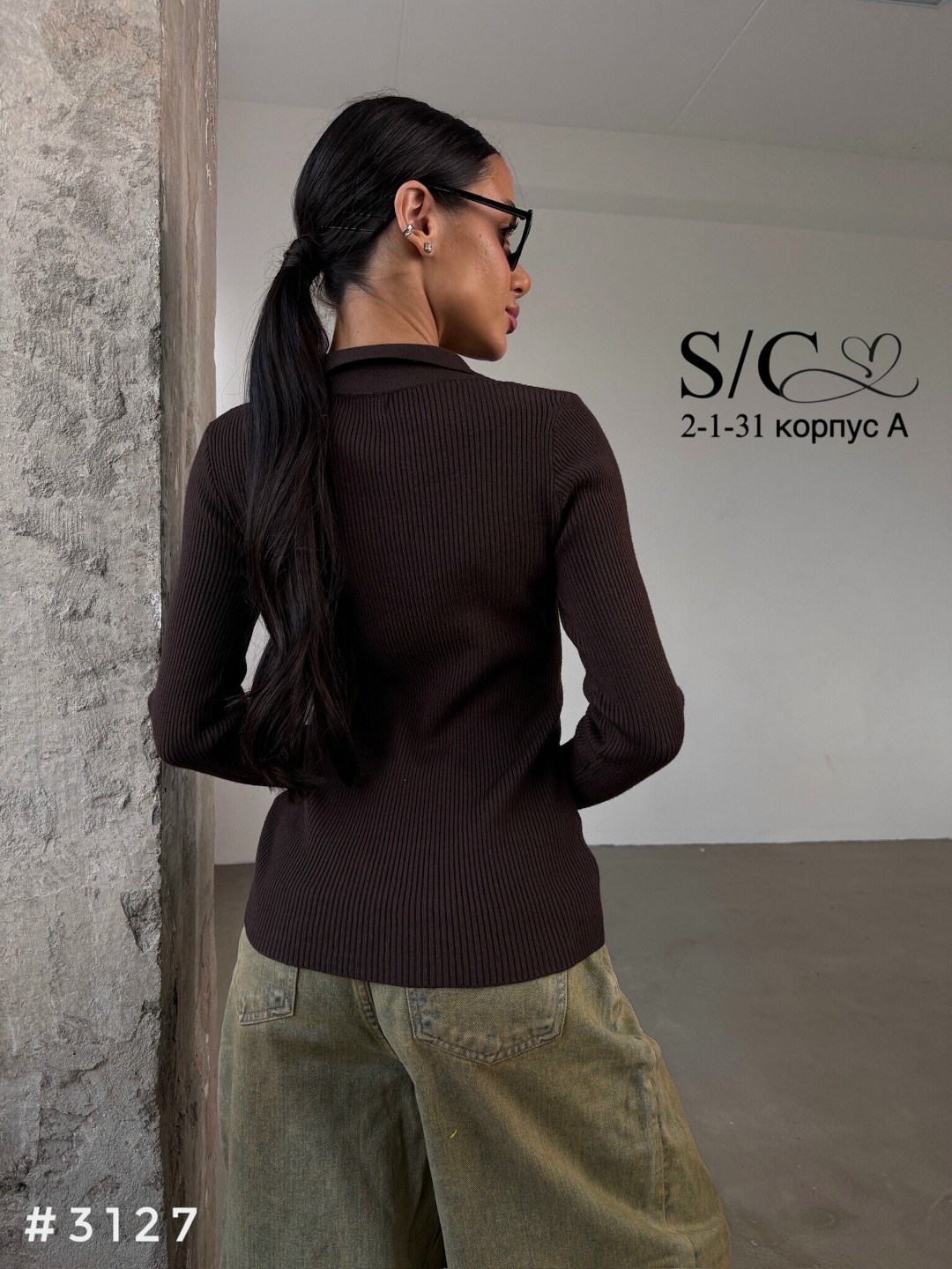 кофта женская лапша,лонгслив поло женский кф101 шоколад,кофта женская,женский джемпер,лонгслив поло женский кф101 шоколад от фабрики спортсоло