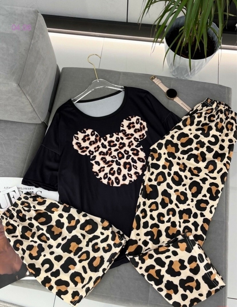 костюм домашний со штанами трикотажный леопардовый streamlove 362331016,пижама со штанами домашняя леопардовая больших размеров streamlove,пижамы женская с шортами,пижама комплект,пижамы женски