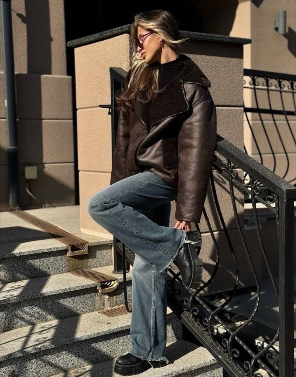 дубленка авиатор женская,дубленка женская,дубленка оверсайз,дубленка женская оверсайз,дубленка авиатор коричневая siore