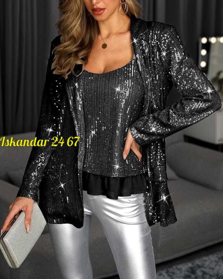 женский костюм двойка с пайетками,блестящий кардиган,пиджак блестящий,костюм с блестками