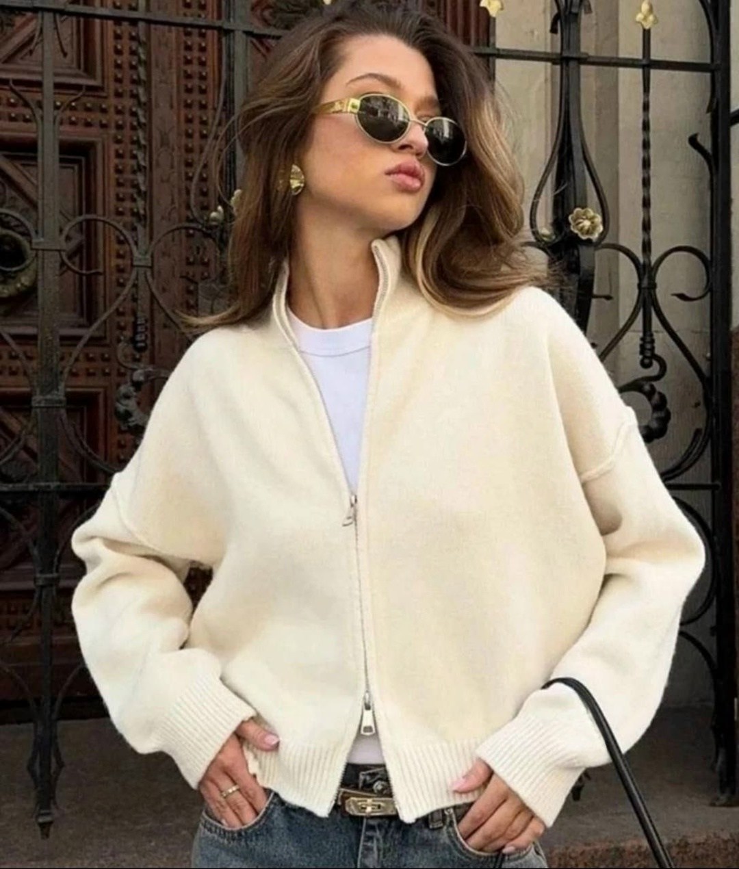 трендовый джемпер на молнии dina style,кофта кардиган,свитер вязаный трикотажный с молнией c горлом,свитер теплый на молнии,свитер женский