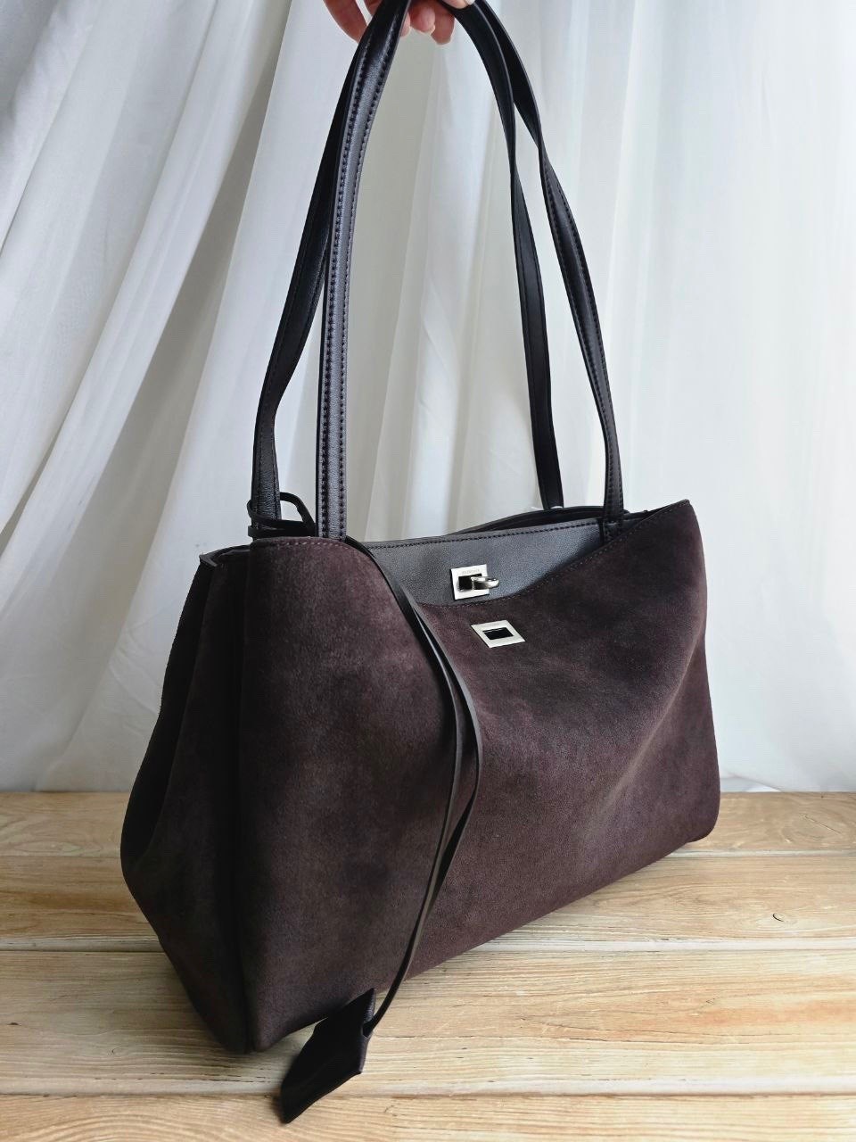 сумка demellier 56-30-34 натуральная замша большой размер,замшевая сумка,сумка замшевая коричневая,сумка замшевая коричневая llevalelo,сумка женская замшевая