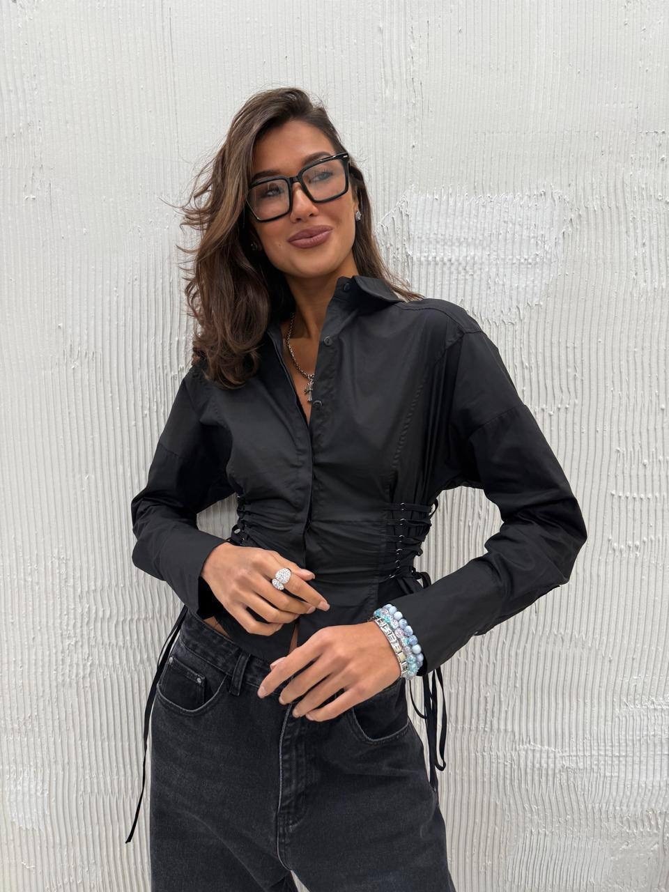 рубашка с корсетом,рубашка женская,длинная рубашка с корсетом,черные рубашки,блузка рубашка