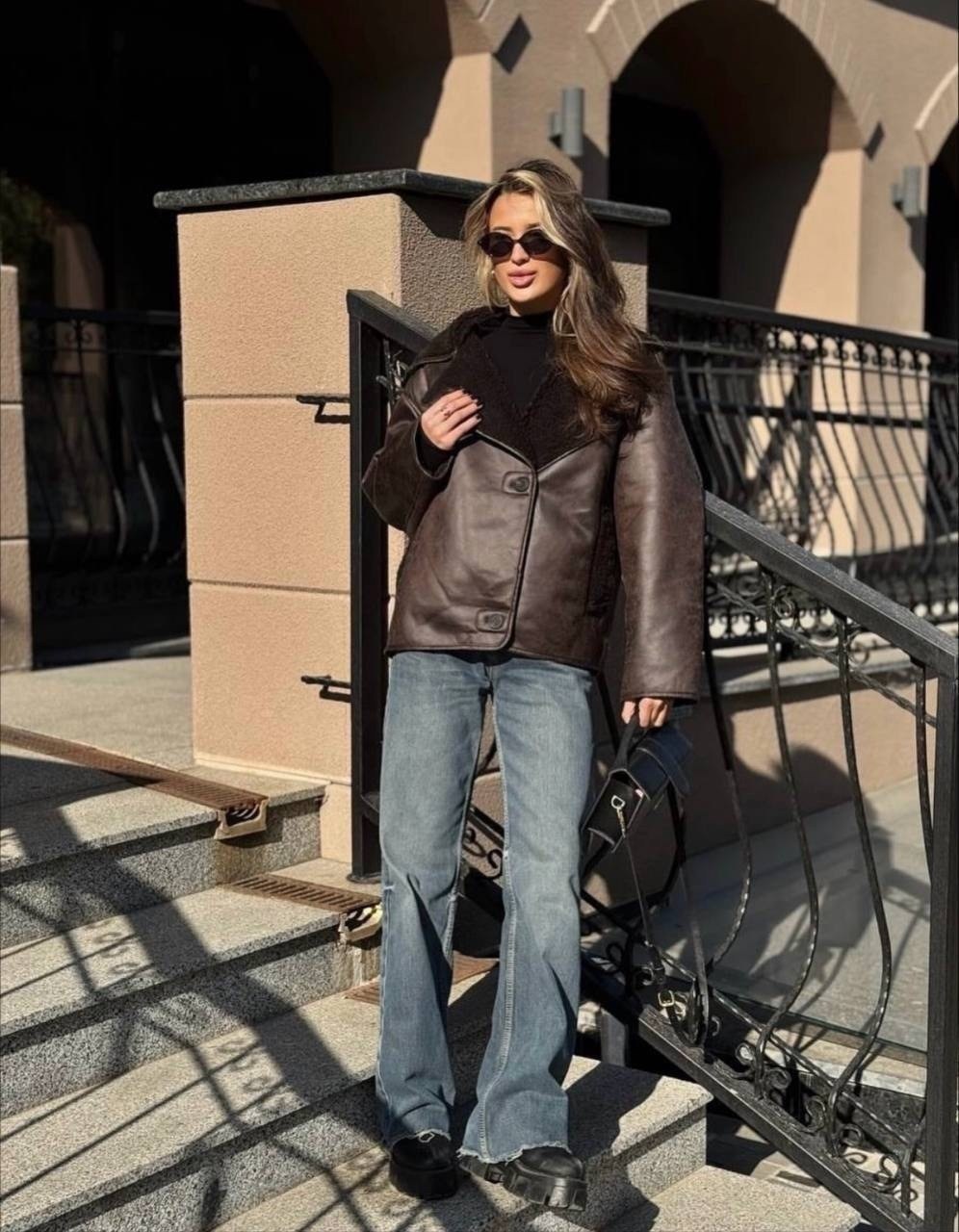 дубленка авиатор женская,дубленка женская,дубленка оверсайз,дубленка женская оверсайз,дубленка авиатор коричневая siore