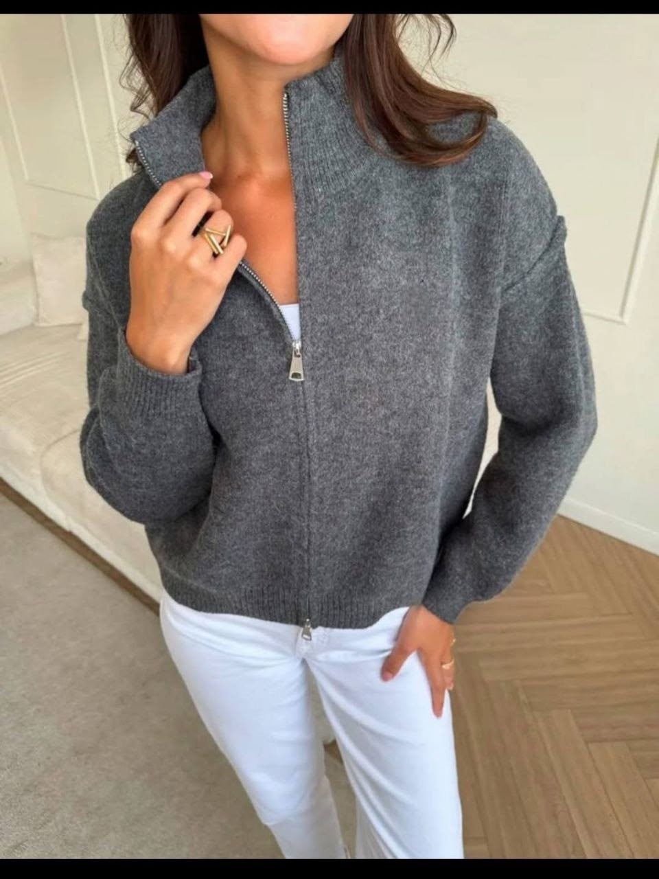 трендовый джемпер на молнии dina style,кофта кардиган,свитер вязаный трикотажный с молнией c горлом,свитер теплый на молнии,свитер женский