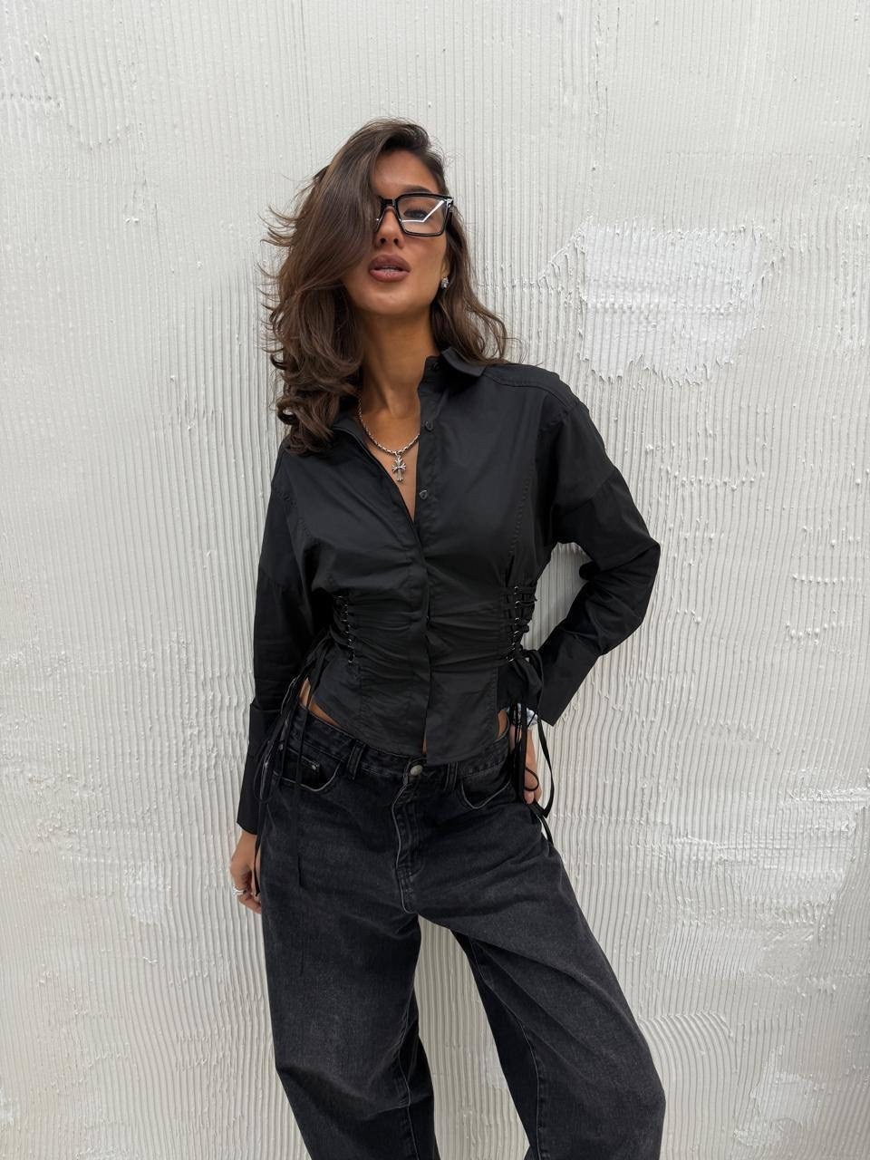 рубашка с корсетом,рубашка женская,длинная рубашка с корсетом,черные рубашки,блузка рубашка