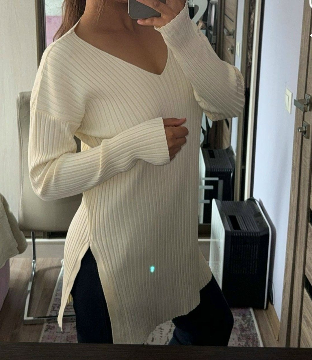 модный джемпер,женский свитер,трикотажный свитер,вязаный пуловер,свитер с разрезом