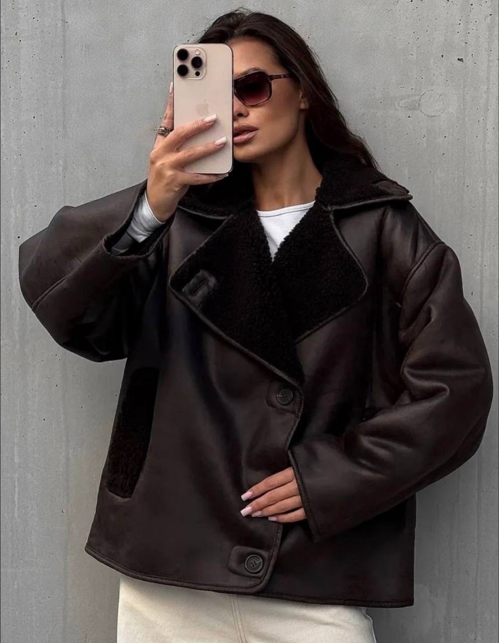 дубленка авиатор женская,дубленка женская,дубленка оверсайз,дубленка женская оверсайз,дубленка авиатор коричневая siore