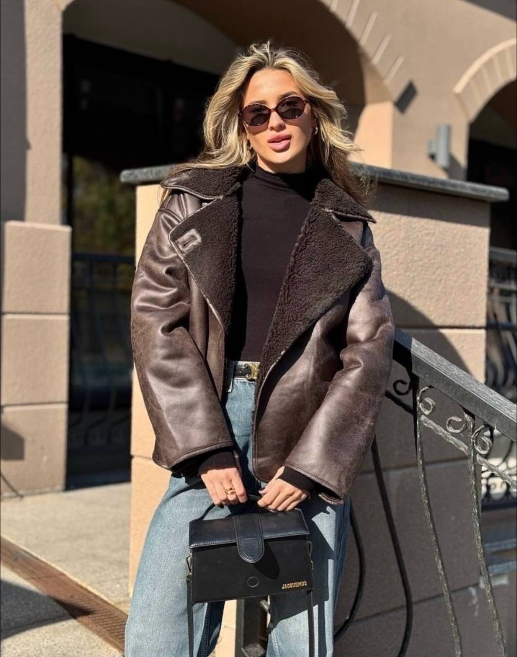 дубленка авиатор женская,дубленка женская,дубленка оверсайз,дубленка женская оверсайз,дубленка авиатор коричневая siore