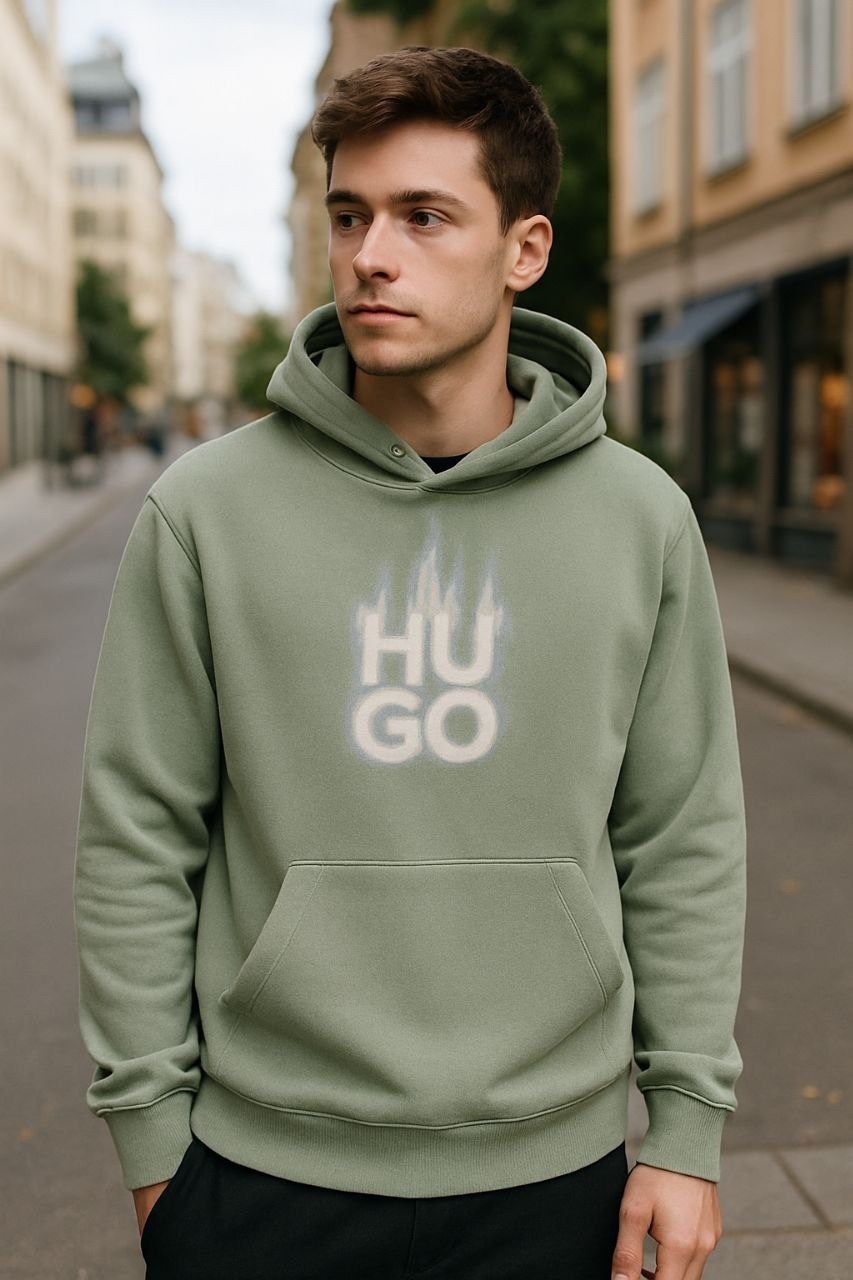 толстовка,толстовка hugo,мужские свитшоты,hugo зелёное мужское хлопковое худи hugo,мужская толстовка