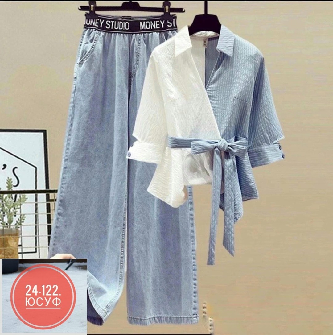 джинсы в корейском стиле,повседневный костюм,женские летние костюмы,костюм женский,комплекты одежды