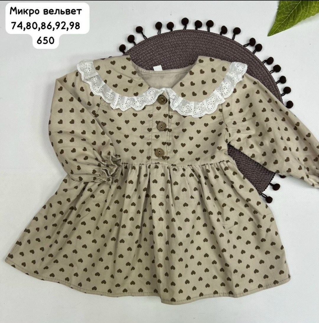 платье крошка я "горошек" рост 74-80 бежевое,детское платье с воротником фланелевое mimi bird,нарядное платье,теплое платье для девочки,детская платье