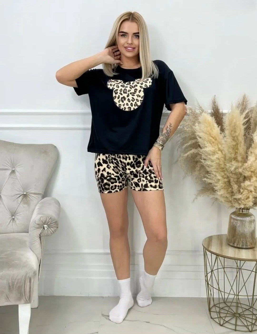 костюм домашний со штанами трикотажный леопардовый streamlove 362331016,пижама со штанами домашняя леопардовая больших размеров streamlove,пижамы женская с шортами,пижама комплект,пижамы женски