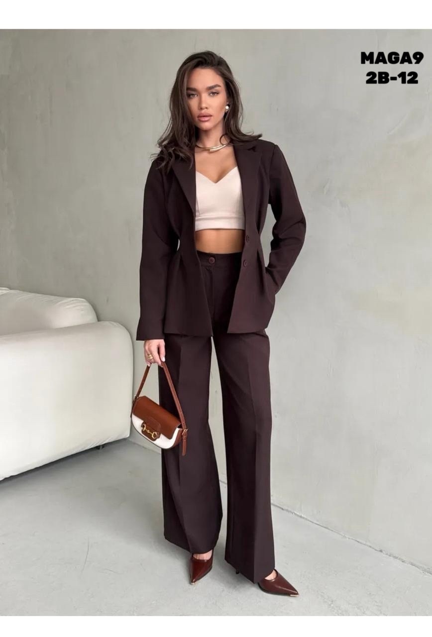 костюм брючный деловой с пиджаком классический mystique veil 225723301,классический брючный костюм,костюм брючный женский,брючный костюм dilanavip 1992 шоколад двойка коричневый размер 44-54,костюм бр
