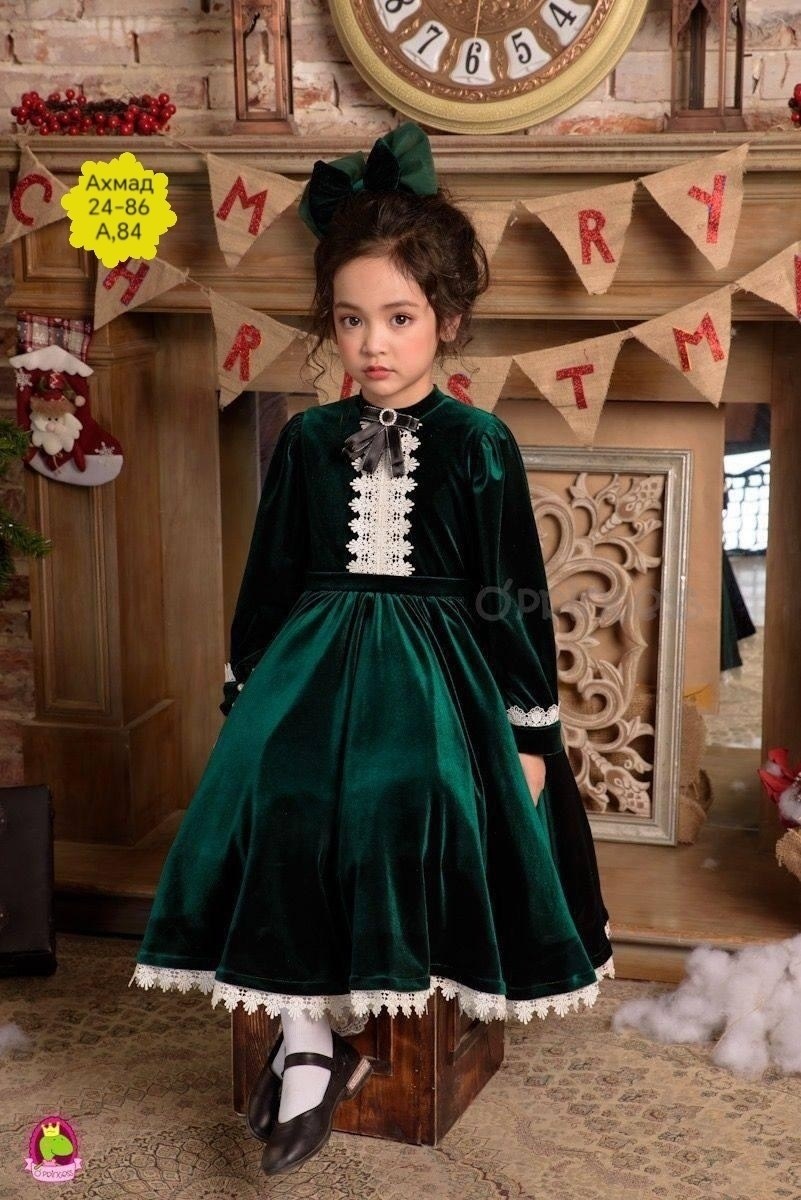 детский наряд,платье бархатное для девочки sp0077 темно-синее,бархатное платье для девочки,детское платье,платье для девочки