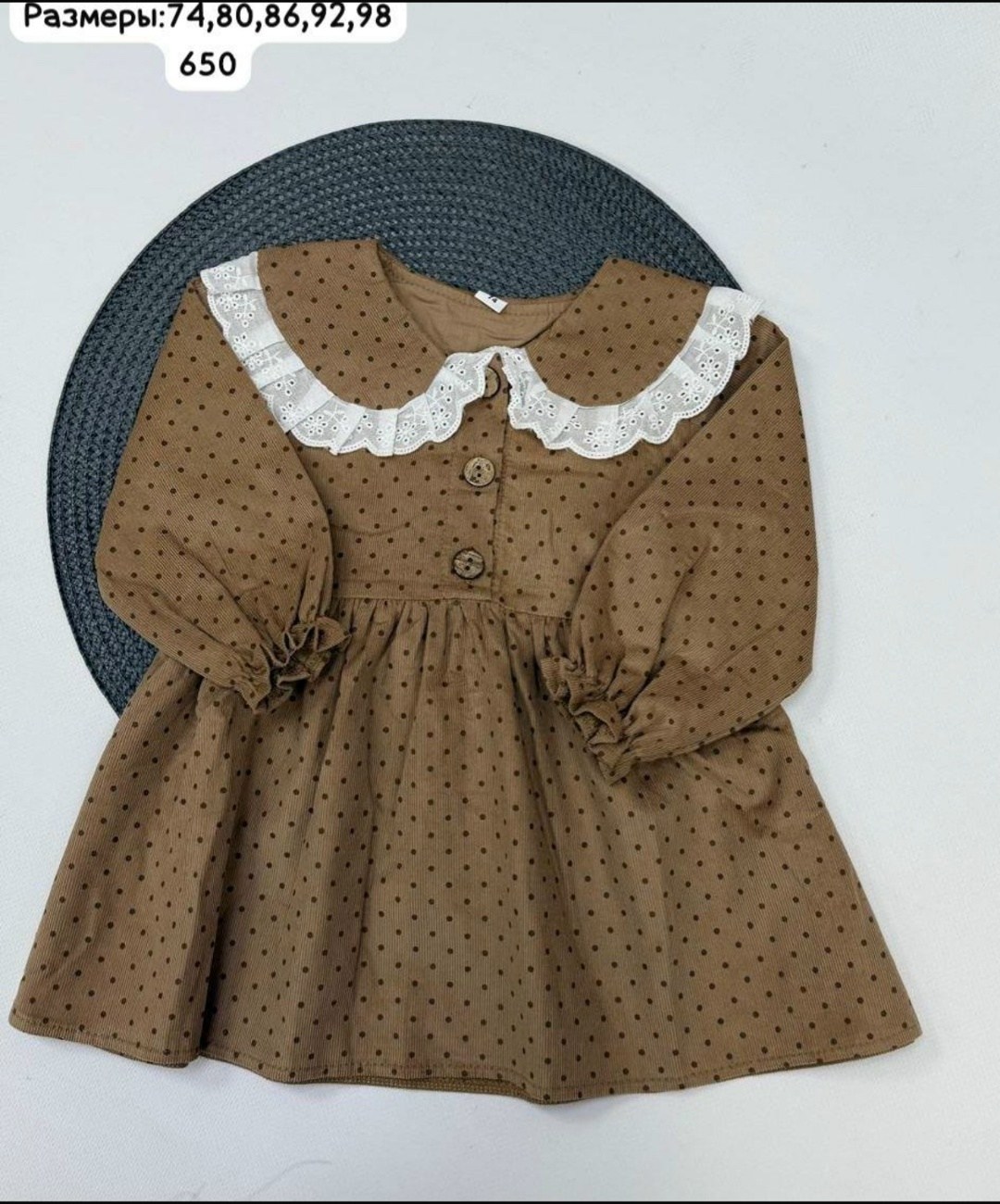 платье крошка я "горошек" рост 74-80 бежевое,детское платье с воротником фланелевое mimi bird,нарядное платье,теплое платье для девочки,детская платье
