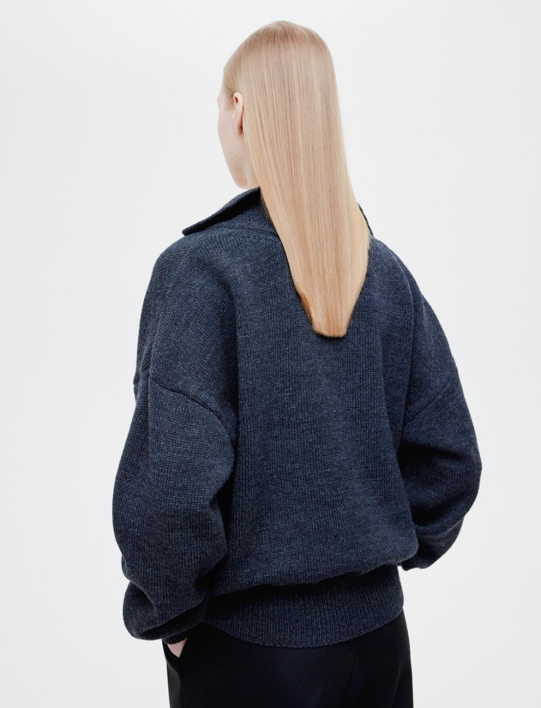 синий джемпер,джемпер-поло свободного кроя,джемпер-поло свободного кроя темно-синий,джемпер,свитер свободного кроя