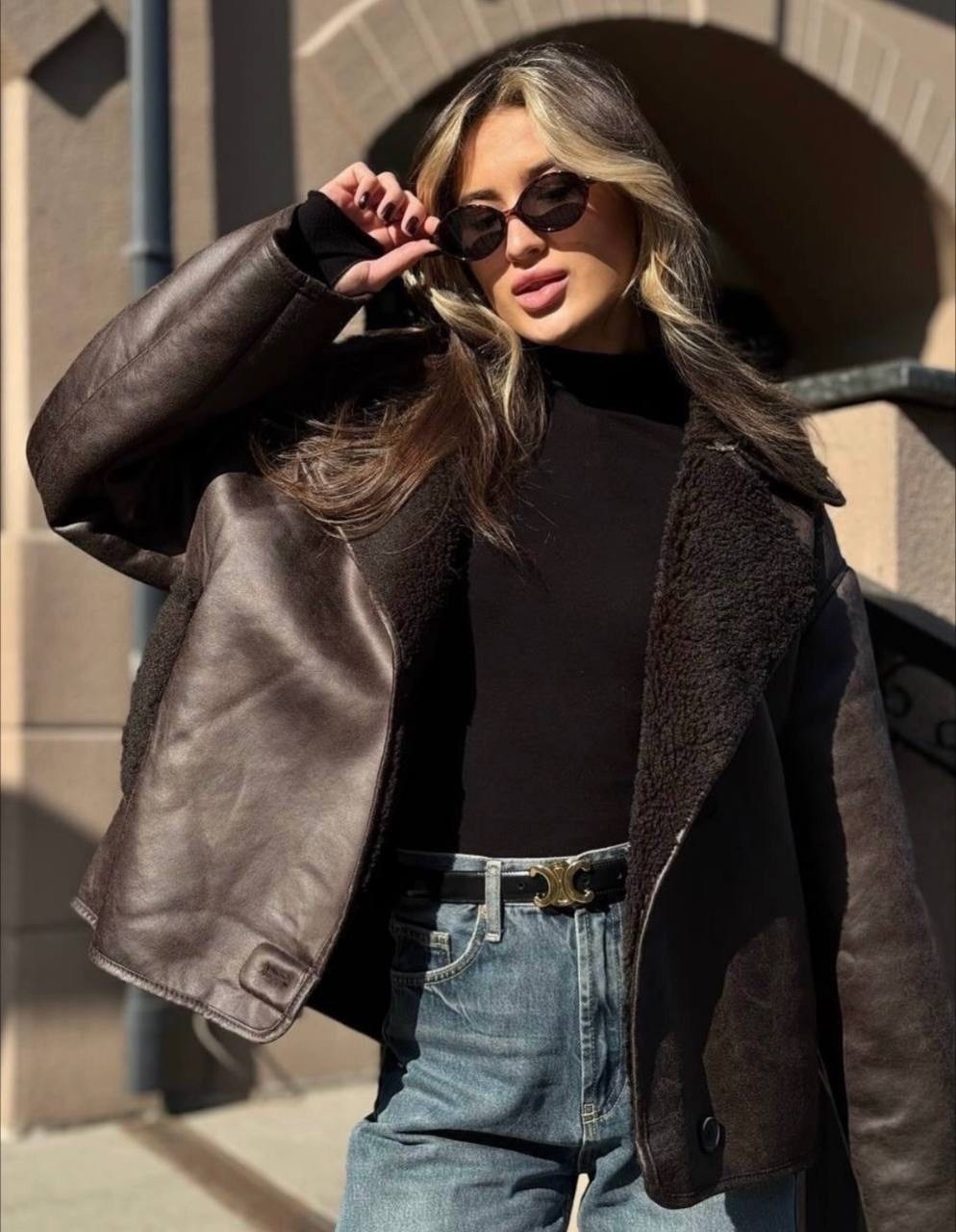 дубленка авиатор женская,дубленка женская,дубленка оверсайз,дубленка женская оверсайз,дубленка авиатор коричневая siore