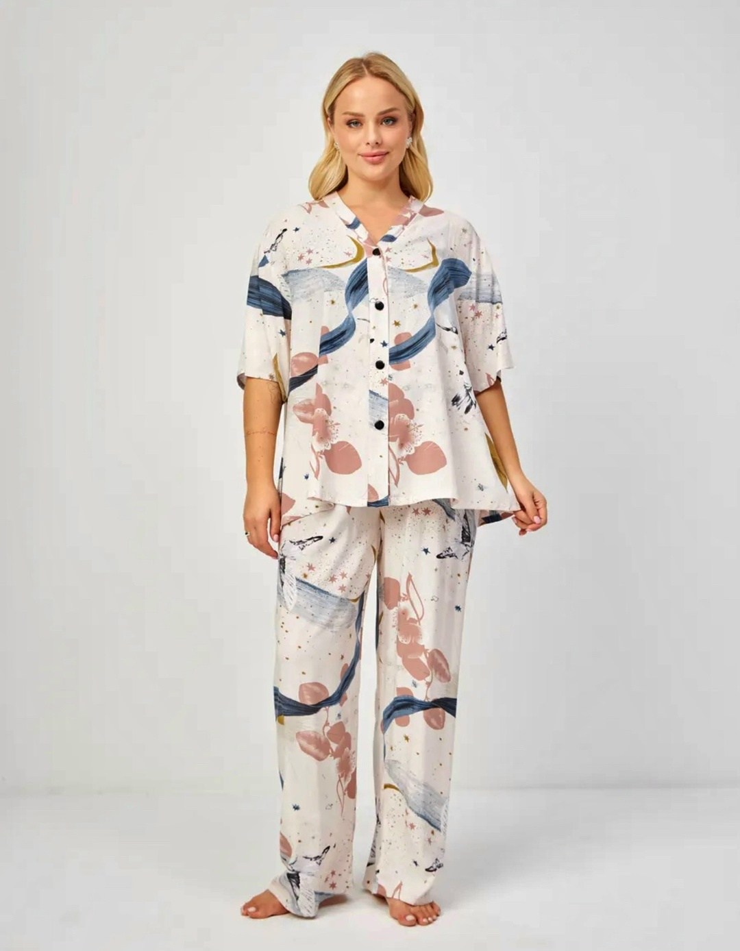 пижама шелковая со штанами и рубашкой больших размеров bedmood,хлопковая пижама со штанами и рубашкой домашний костюм sofasleep,пижама со штанами,пижама,пижамы женски