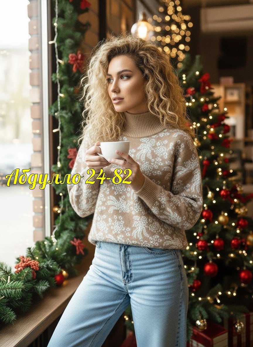 свитер вязаный с горлом новогодний с оленями gh fashion,новогодний джемпер,свитер новогодний,свитера женские,свитер