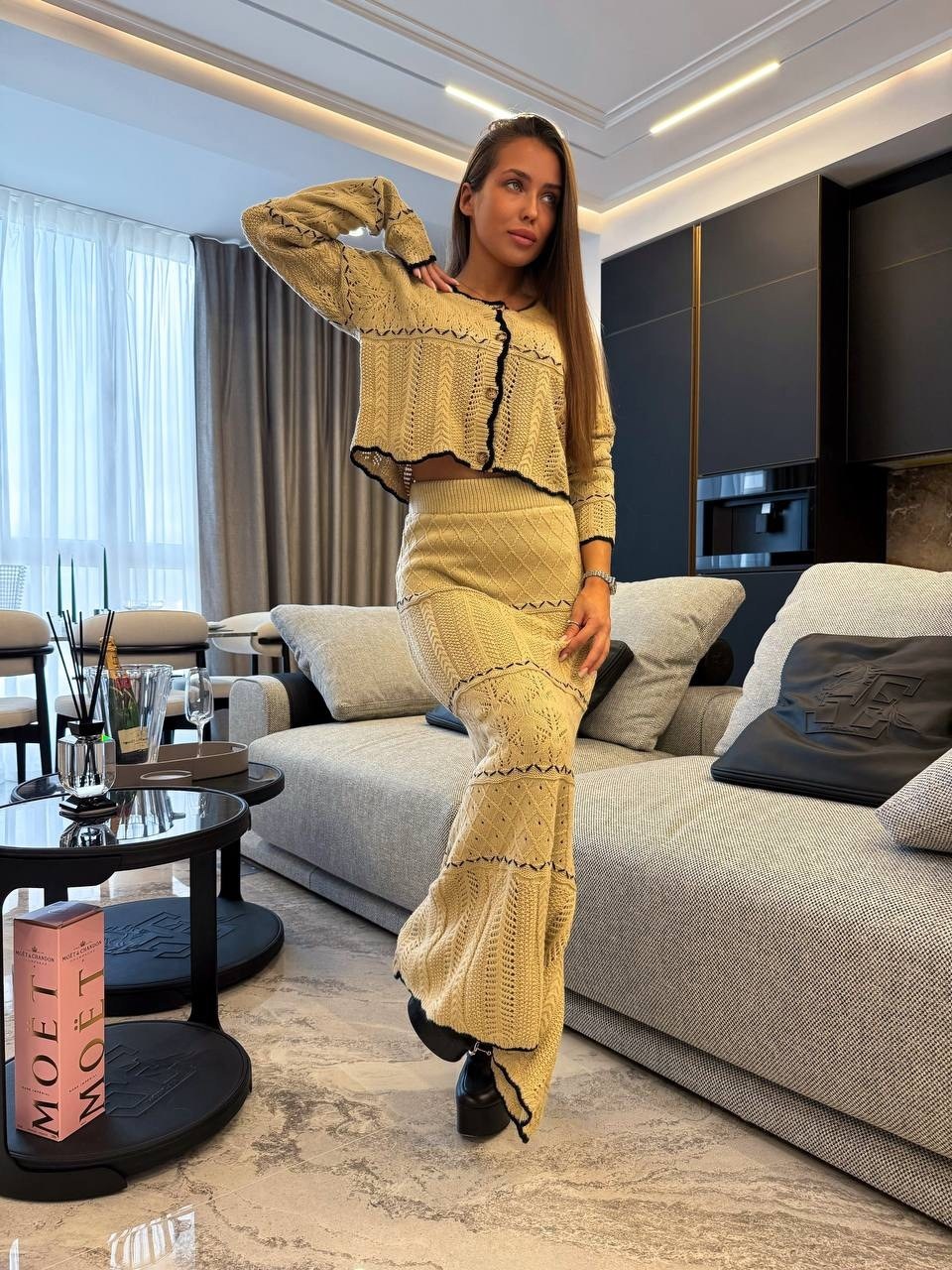 вязаный костюм с юбкой,трикотажный костюм с юбкой,костюм двойка вязаный с юбкой,костюм вязаный с юбкой женский,теплый вязаный костюм с длинной юбкой lookcoco