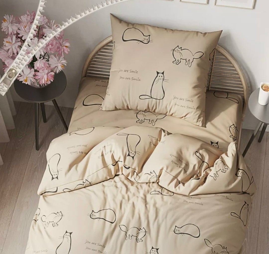 комплект постельное бельё,комплект постельного белья 1 5 спальный,постельного белья,пододеяльник котики,постельное белье 1 5 спальное