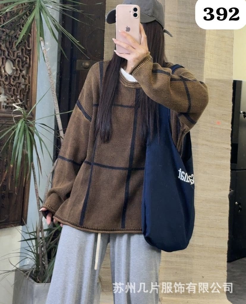 модные свитера,женский свитер,свитер в клетку,повседневный джемпер,свитер