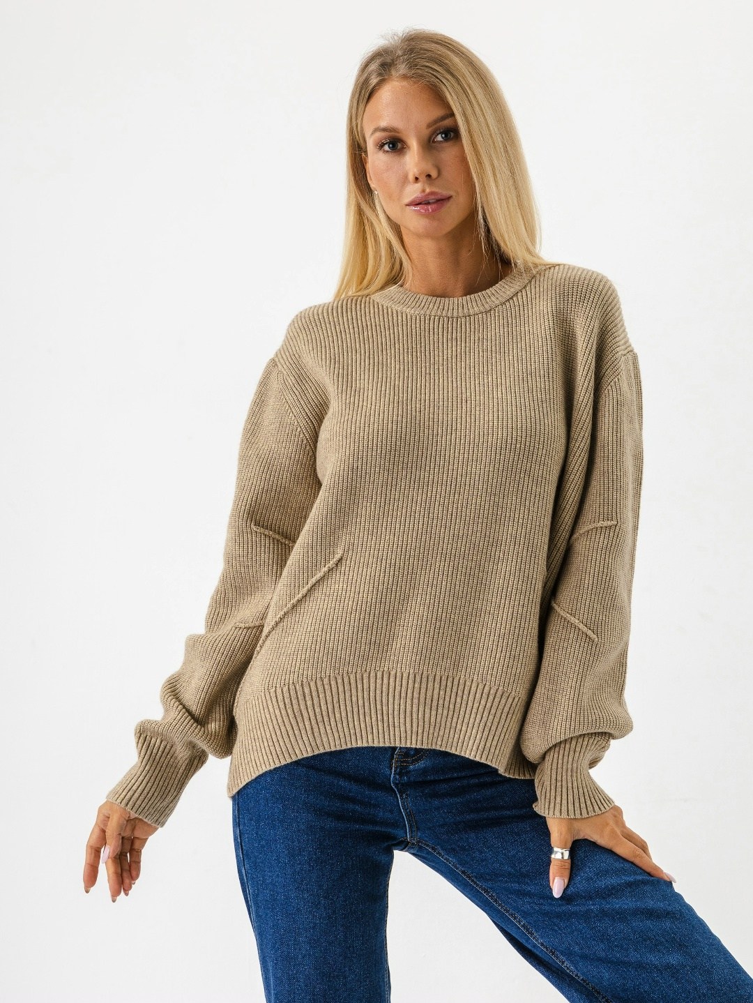 свитер вязаный оверсайз smile&shine,бежевый джемпер,вязаный джемпер женский оверсайз,женский вязаный свитер оверсайз,женский удлиненный вязаный свитер оверсайз happyfox