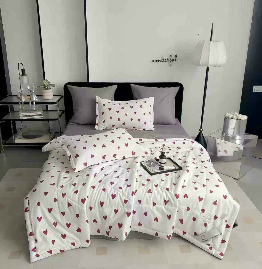 комплект постельного белья,постельное бельё,тонкое одеяло,постельное белье из хлопка,постельное белье с сердечками