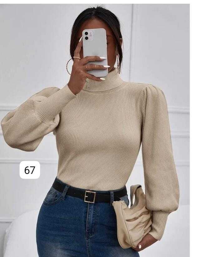 свитер с воротником стойкой,свитер с рукавом,трикотажный пуловер,женская кофта,свитер с рукавом фонарик