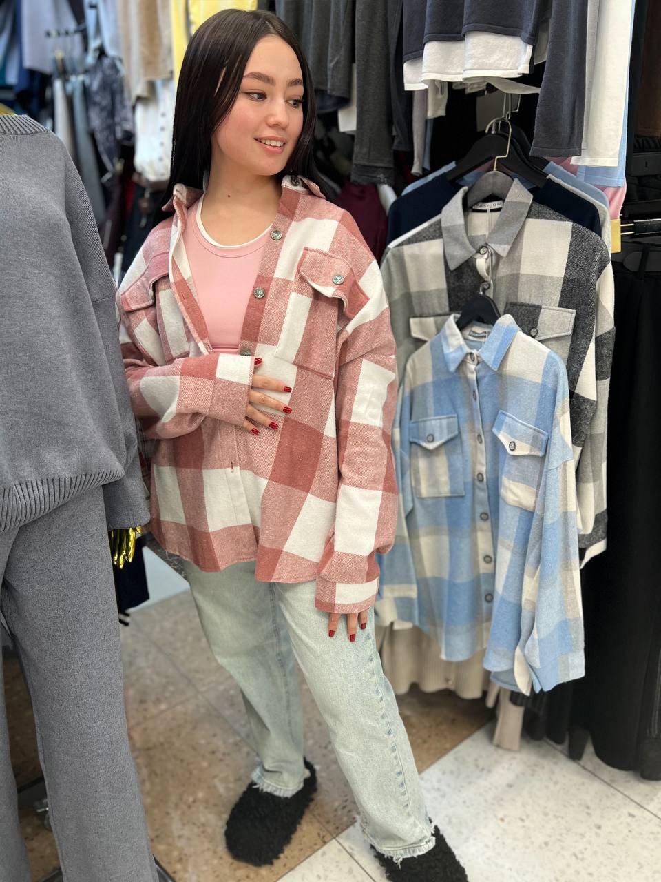 рубашка женская в клетку теплая оверсайз,женская рубашка в клетку оверсайз,рубашка женская в клетку теплая оверсайз клетчатая фланель nekstyle 117849277,клетчатая теплая рубашка женская оверсайз,рубаш