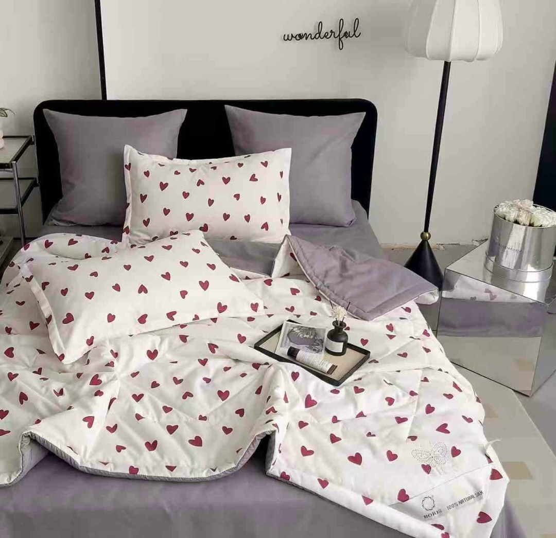 комплект постельного белья,постельное бельё,тонкое одеяло,постельное белье из хлопка,постельное белье с сердечками