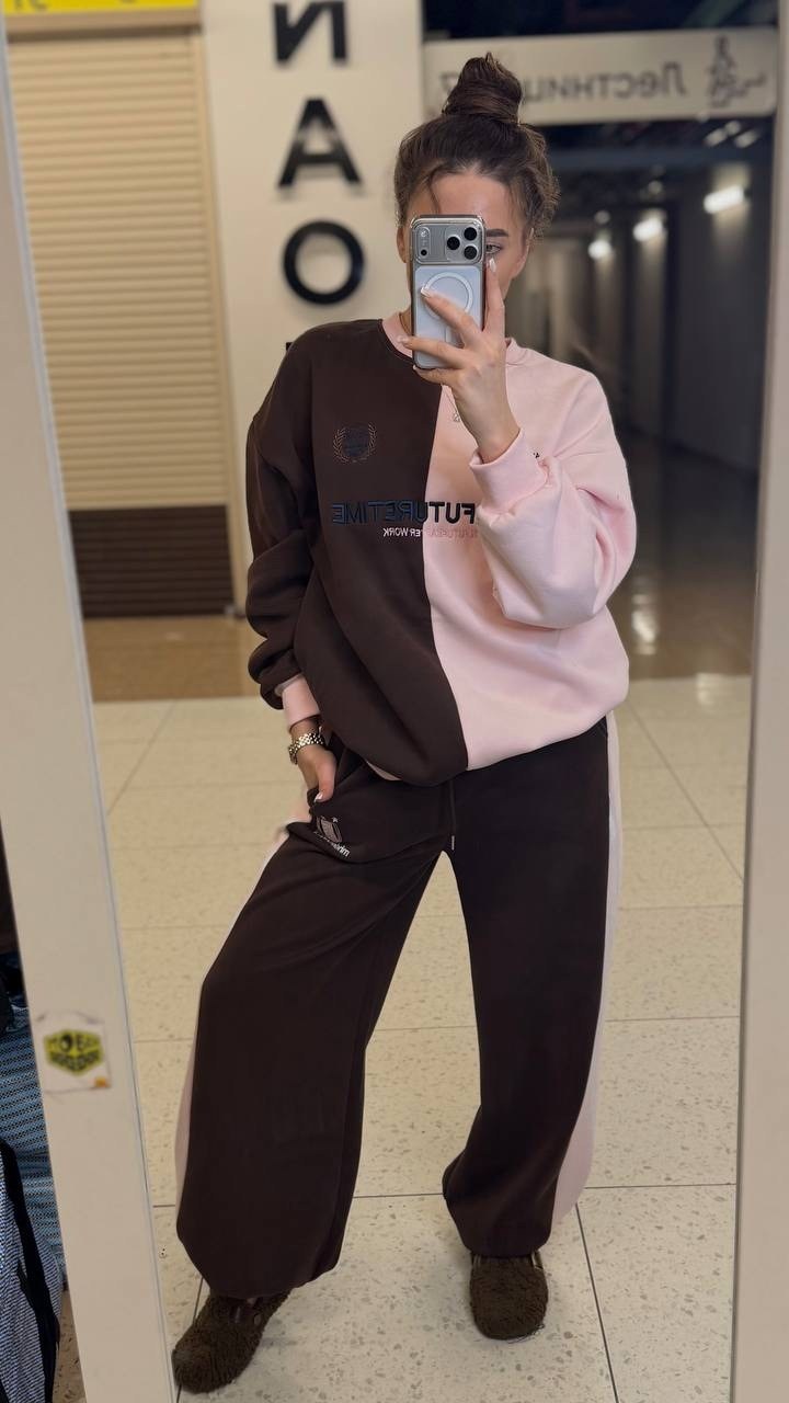 костюм спортивный,спортивный костюм женский,костюм коричневый,cпортивный костюм оверсайз,костюм женский miu miu олимпийка и брюки