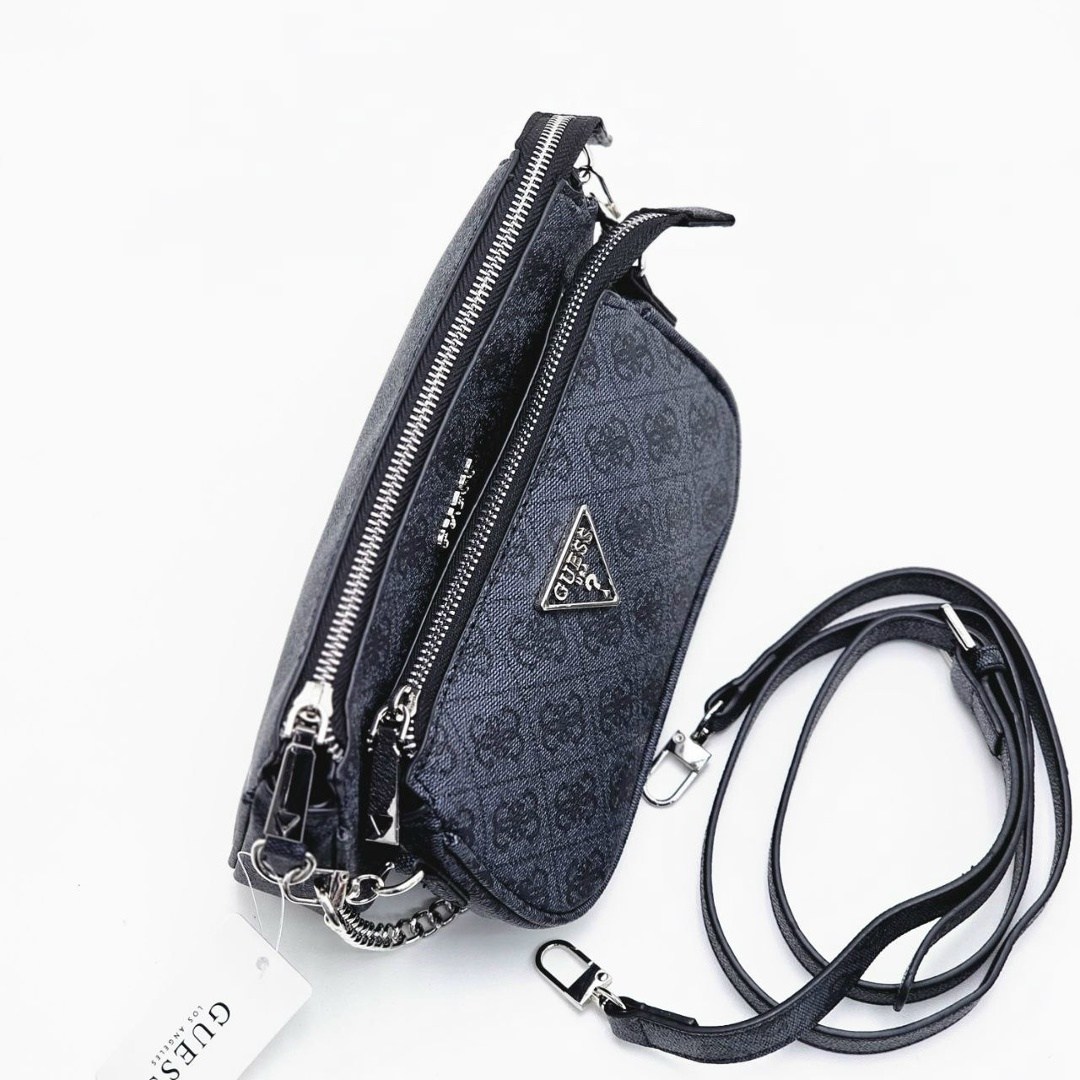 сумка guess,сумка guess через плечо,сумка guess женская,женская сумка через плечо guess,сумка через плечо guess noelle dbl pouch crossbody hwbg7879710 темно-серый