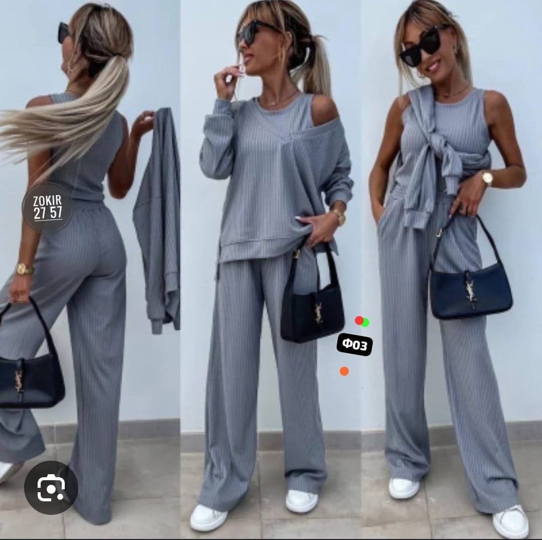 трикотажный костюм тройка с брюками,женский костюм брюки палаццо,женский костюм с брюками,костюм женский,костюм тройка женский