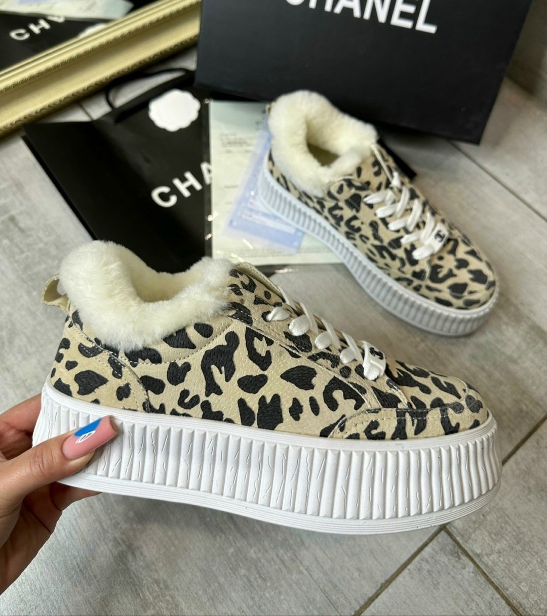 кроссовки chanel,кеды chanel,леопардовые кроссовки,кроссовки зимние шанель,кеды зимние шанель женские