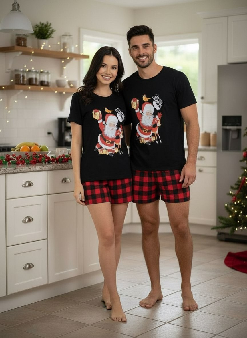 пижамы новогодние,пижама женская с шортами,пижама,пижама с шорты,пижама женская (футболка и шорты) kaftan christmas time размер 40-42