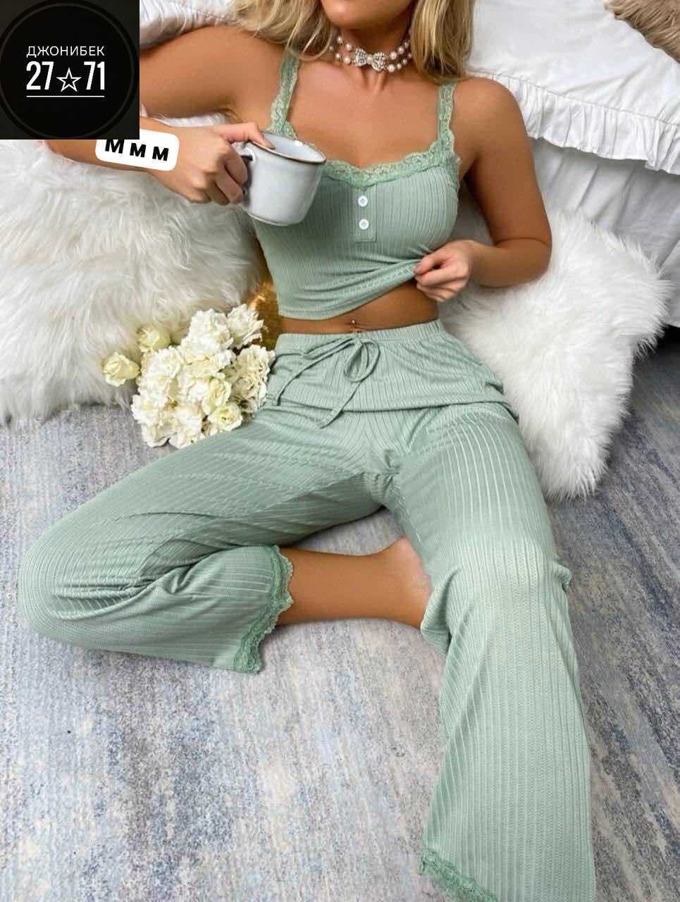 пижама из лапши женская,пижамы женски,пижама женская "нежность" комплект топ и брюки,пижамы для женщин,пижамы со штанами