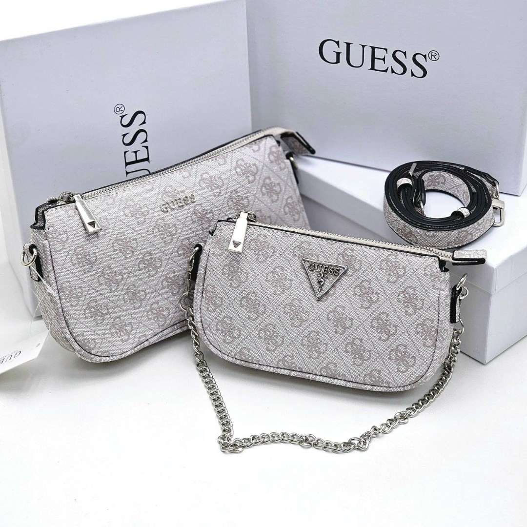 сумка через плечо guess noelle dbl pouch crossbody hwbd7879710 белый,сумка guess,сумка женская guess,сумка на плечо кросс-боди guess,сумка белая через плечо guess