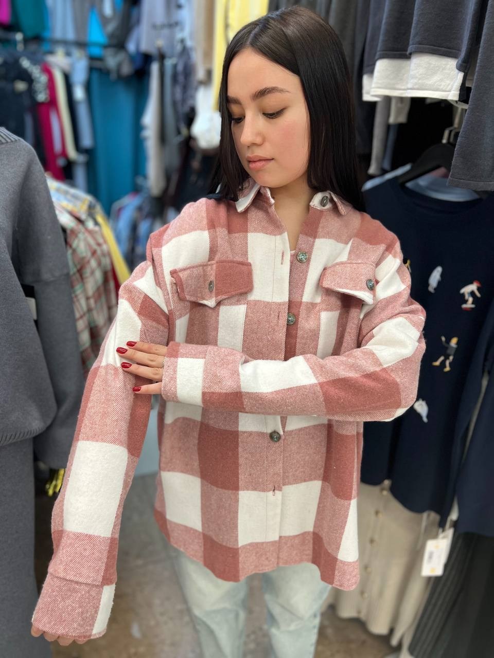 рубашка женская в клетку теплая оверсайз,женская рубашка в клетку оверсайз,рубашка женская в клетку теплая оверсайз клетчатая фланель nekstyle 117849277,клетчатая теплая рубашка женская оверсайз,рубаш