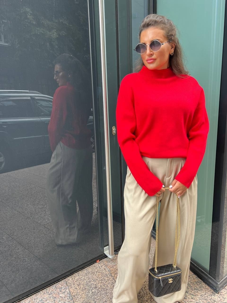 джемпер женский красный,свитер женский кашемир,свитер вязаный оверсайз с горлом от бренда кк fashion,свитер вязаный оверсайз с горлом кк fashion,свитер