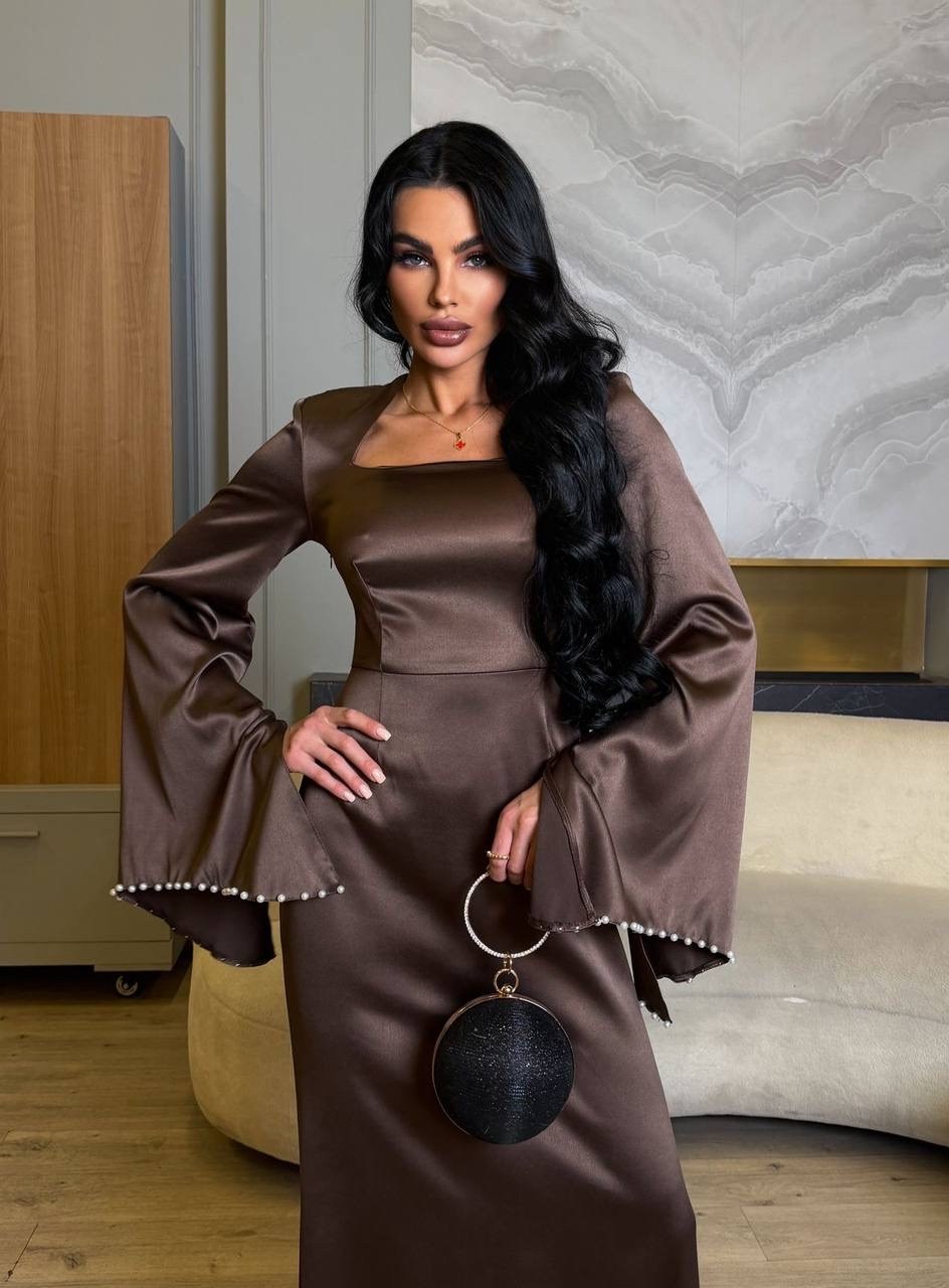 платье шелковое вечернее мусульманское длинное с рукавами,платье атласное,шелковое платье,длинное атласное платье,вечернее платье