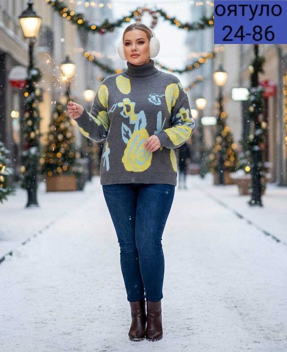 свитер вязаный с горлом новогодний с оленями gh fashion,свитер женский,кофта женская свитер,джемпер женский свитер,свитер