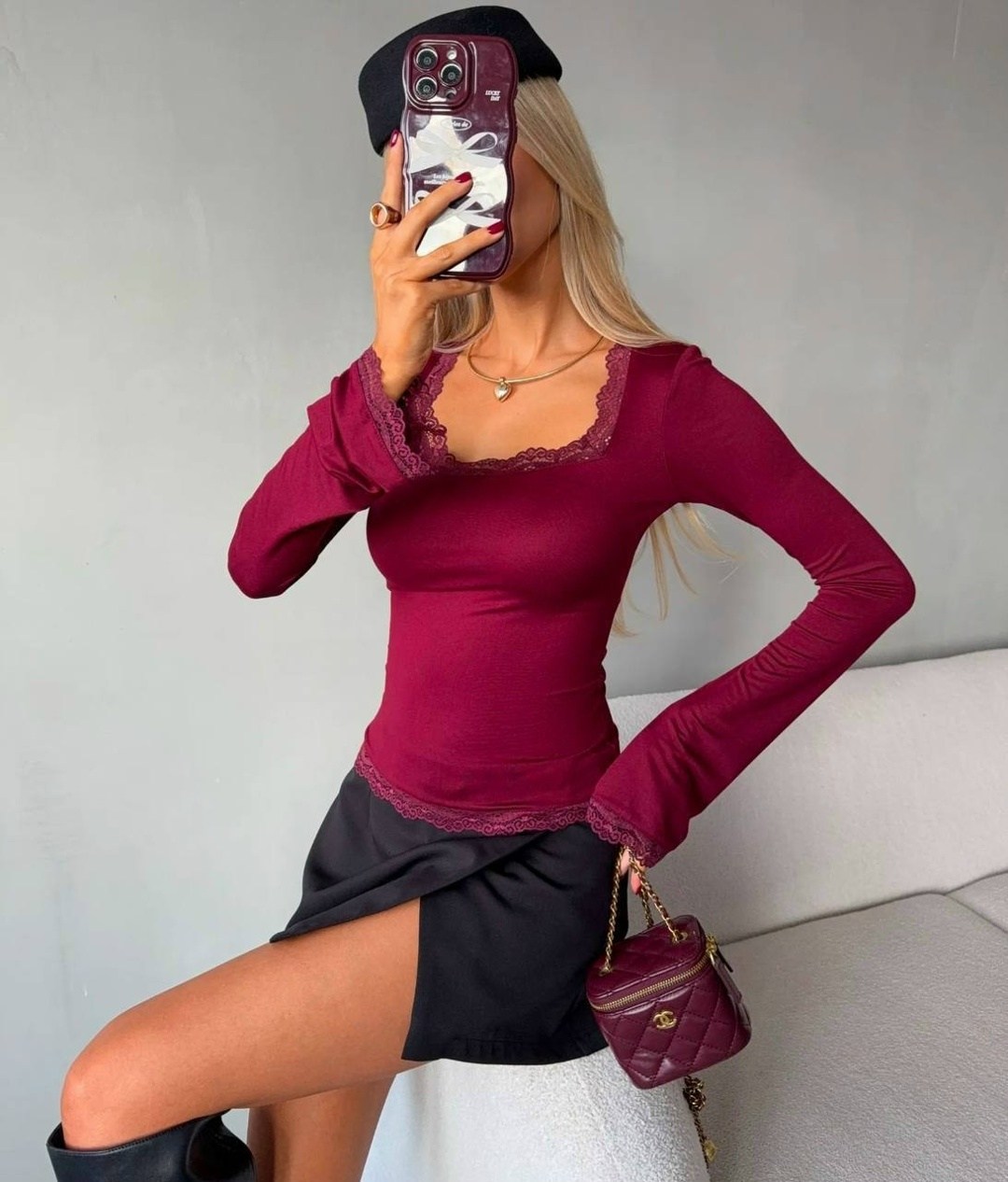 кофточка женская,модная блузка,женские топы,бордовый,кружевная футболка