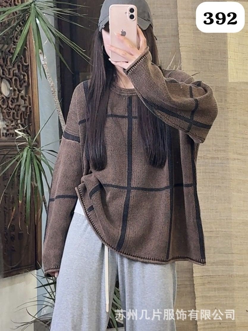 модные свитера,женский свитер,свитер в клетку,повседневный джемпер,свитер