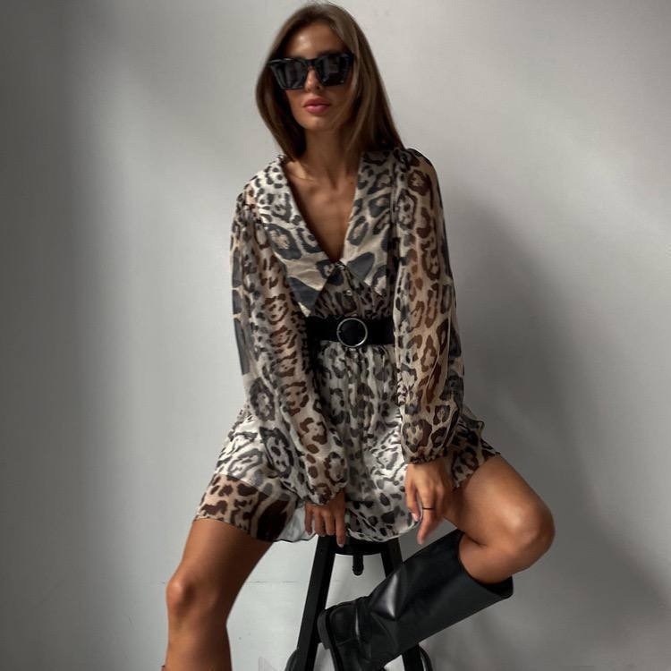 платье с леопардовым принтом,шифоновое платье женское,шифоновое платье с леопардовым принтом,платье леопардовое,женское шифоновое платье с длинными рукавами