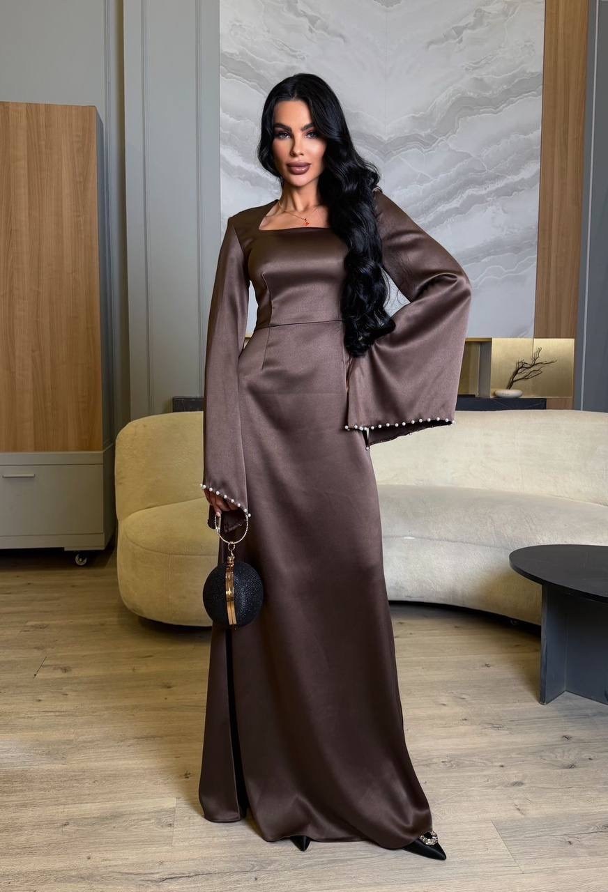 платье шелковое вечернее мусульманское длинное с рукавами,платье атласное,шелковое платье,длинное атласное платье,вечернее платье