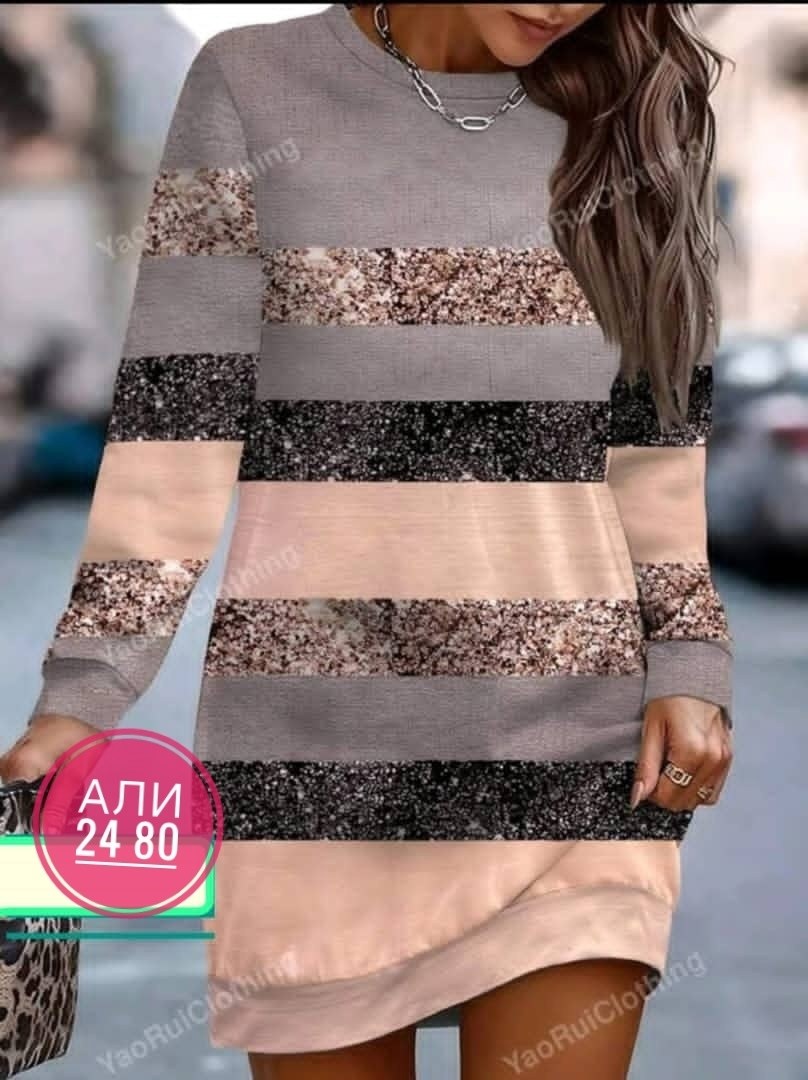 женское платье,платье,свитшот женская,одежда женская,женское платье-свитшот с круглым вырезом и длинным рукавом